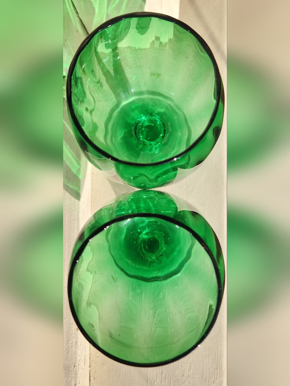 Set of 2 Vintage Empoli MCM Emerald Green Optic Glass Brandy Snifter Italy Pair - Picture 2 of 9